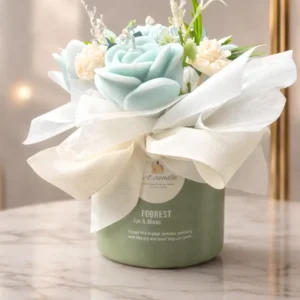 Azure Bloom Candle Bouquet (Green Vase)